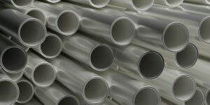 Pipes tubes steel metal, round profile, stacked full background. 3d illustration